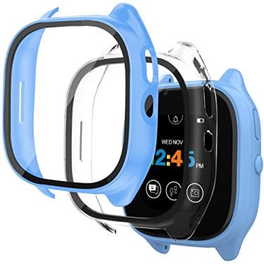 Imagem de [Pacote com 2] Capa compatível com Gizmo Watch 3 protetor de tela para crianças, capa protetora geral de policarbonato rígido para-choque de vidro temperado acessórios compatíveis com Verizon Gizmo Watch 3, transparente + azul