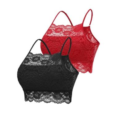 Imagem de Avidlove 2 peças Bralettes de renda sem fio costas nadador blusa cropped de camada dupla, Preto e vermelho escuro, G