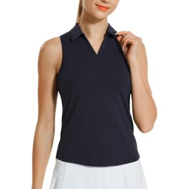 Imagem de HODOSPORTS Camisas polo femininas de golfe sem mangas com gola V, secagem rápida, costas nadador, Azul marino, GG