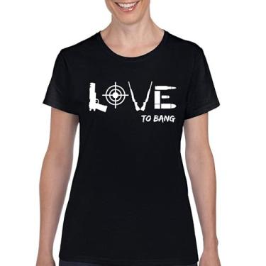 Imagem de Camiseta Love to Bang 2nd Amendment 2A Gun Right to Bear Arms Veteran Dont Tread on Me Camiseta feminina patriótica americana, Preto, M