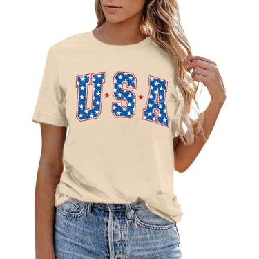 Imagem de Camiseta feminina com bandeira dos EUA, presente de 4 de julho, casual, manga curta, camiseta American Proud, Starapricot, G