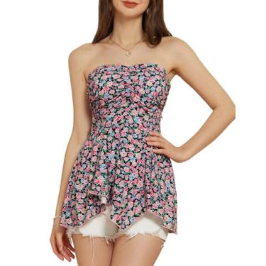 Imagem de GRACE KARIN Camisetas femininas de verão com alças finas, floral, sem mangas, bainha irregular, Floral preto, GG