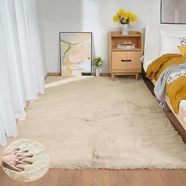 Imagem de ORINOVA Tapete felpudo marrom claro bege para quarto lavável de pele de coelho sintético para sala de estar, tapete grande e fofo para decoração de casa