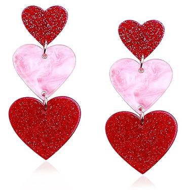 Imagem de Mintolex Y2K Brincos pendentes de coração de amor para mulheres meninas verão praia acrílico brincos cor doce brincos leves coração duplo brincos vermelho rosa laranja dia dos namorados dia das mães joias presente, Acrílico, Sem pedra preciosa