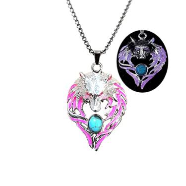 Imagem de Colar de lobo para mulheres e homens, pingente luminoso de cabeça de lobo viking, presente de Halloween, joia que brilha no escuro, Aço inoxidável, Sem Pedra Preciosa