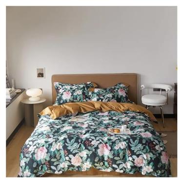 Imagem de Jogo de cama com estampa de folhas rústicas de algodão queen size king size lençol e capa de edredom (4 200 x 220 cm)