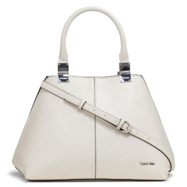 Imagem de Calvin Klein Bolsa feminina geométrica de granito – 2 em 1, couro vegano, 2 bolsos, Querubim branco, One Size