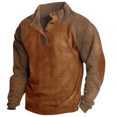 Imagem de JMMSlmax Suéter masculino casual elegante outono vintage remendo cotovelo veludo cotelê jaqueta camisa Henley camisas ocidentais, A11 - Marrom, G
