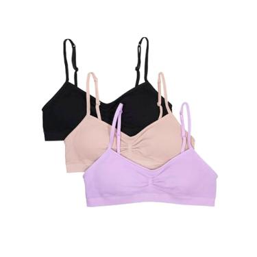 Imagem de Fruit of the Loom Sutiã de treino sem costura para meninas com almofadas removíveis, Orquídea estelar/sombra rosa/preto, 30