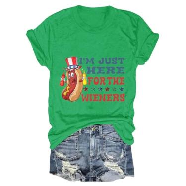 Imagem de Camiseta feminina I'm Just Here for The Wieners 4 de julho com bandeira americana patriótica camiseta de manga curta, #03 - verde, GG