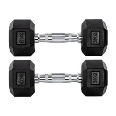Imagem de Par Halteres 3kg + 3kg Dumbbell Sextavado Emborrachado Pegada Cromada Gallant (gdb03f3b-pt)