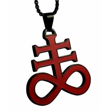 Imagem de Xerxes Jewelry Colar com pingente de Leviatã com cruz satânica e enxofre, 1.5 inch, Aço inoxidável, Sem Pedra Preciosa