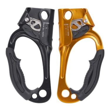 Imagem de SOB Mão ascendente esquerda e direita, equipamento de rapel arborista de escalada em rocha, braçadeira de corda para corda de 10 ~ 13 mm (preto esquerdo + laranja direita)