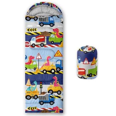 Imagem de QOOMO Sacos de dormir de construção com estampa de dinossauro, 3 estações, clima quente e frio, leve, sacos de dormir à prova d'água para adultos e crianças, viagens e ao ar livre, equipamentos de
