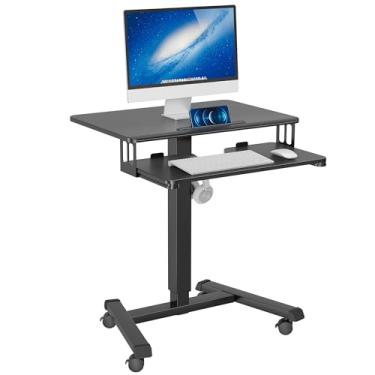 Imagem de BONTEC Mesa de pé móvel com bandeja de teclado, pódio móvel, mesa com rodinhas para laptop, mesa com rodas, altura ajustável de até 15 kg, carrinho de computador portátil para sala de estar