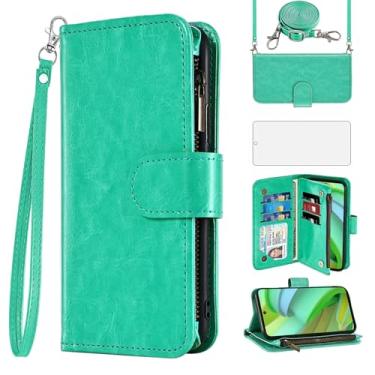 Imagem de Asuwish Capa para celular Motorola Moto G Power 5G 2023 carteira com protetor de tela, alça transversal, fecho de correr, porta-cartões, vidro temperado, compartimento para crédito, suporte, GPower