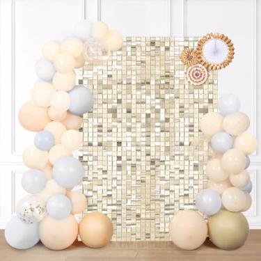 Imagem de Pano de fundo de parede brilhante com lantejoulas com fundo dourado claro com glitter nas costas painel de cortina para cabine de fotos de casamento, aniversário, chá de bebê, festa, decoração de