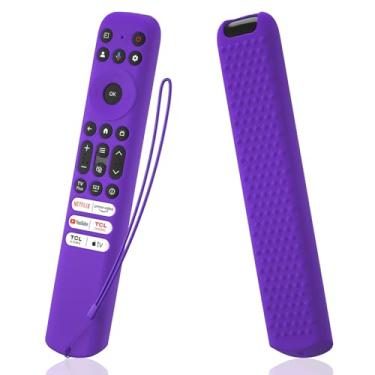 Imagem de AKSHFETH Capa de silicone para controle remoto TCL RC813 FMB1/RC923 FMB3 Smart TV Capa protetora de silicone para controle remoto TCL RC813 com cordão (roxo)