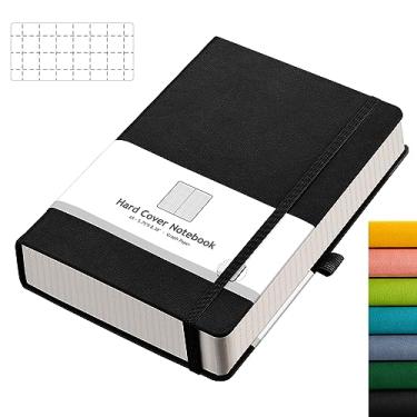 Imagem de AHGXG Caderno de papel gráfico – Caderno quadriculado com 320 páginas numeradas A5, papel quadriculado grosso de 100 g/m², capa dura de couro, bolso interno, 14 cm × 21 cm – Preto
