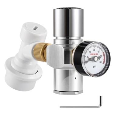 Imagem de FERRODAY Mini regulador de barril de 0-60 PSI carregador de CO2 portátil para barril de cerveja regulador de barril mini regulador de barril Cornelius Corny Beer Growler regulador de CO2 adaptador 3/8