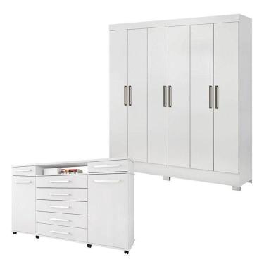 Imagem de Cômoda London E Guarda Roupa Casal Prático Branco - Demóbile