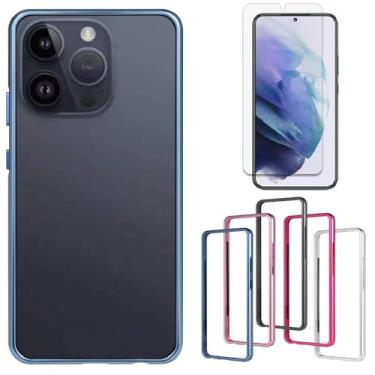 Imagem de BLU Bold K10 Capa de telefone e protetor de tela de vidro temperado alumínio metal bumper capa e protetor de tela para Bold K10 2024 (azul)