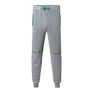 Imagem de Calça masculina casual de lazer de outono cor sólida calça cropped cor contrastante renda esportiva calça solta pequena, Cinza, 3G