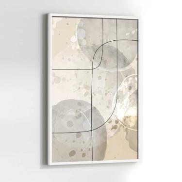 Imagem de Quadro Abstrato linhas Bege Cinza Marrom com Moldura Decorativo 130x90 Sala de jantar Quarto Decoração Vertical Parede