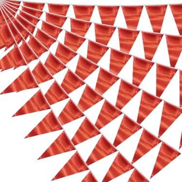 Imagem de Bandeira de flâmula triangular vermelha de 20 m/65 pés bandeira de tecido metálico guirlanda para Natal, formatura, casamento, noivado, aniversário, despedida de solteira, chá de noiva, dia dos