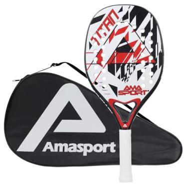 Imagem de Raquete de Tênis de Praia AMA SPORT em Fibra de Carbono com Núcleo de Espuma EVA, Raquete Texturizada com Bolsa de Transporte (Vermelha)