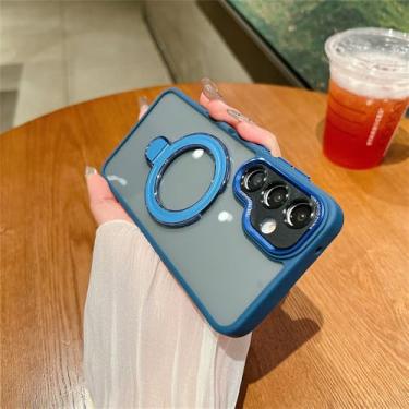 Imagem de Capa magnética transparente com suporte para celular, para samsung galaxy a54 a34 a14 a15 a25 a35 a55 a13 a12 a05, azul marinho, para galaxy a12