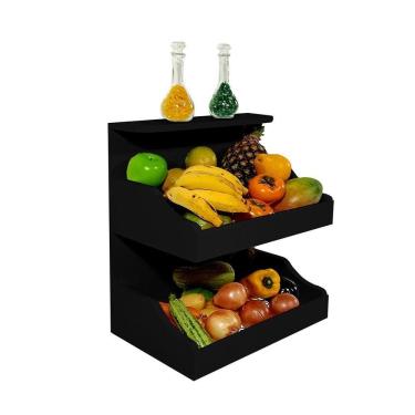 Imagem de Fruteira Suspensa De Parede Com Painel Porta Legumes Cozinha Em Madeira Preto Laca
