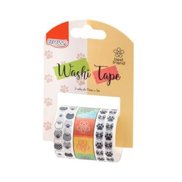 Imagem de Brw WT0111 Fita Adesiva Decorada, Washi Tape, Multicor, 15mmx3 Metros, Pets, 3 Modelos