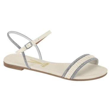Imagem de Sandália Rasteira Vizzano Flat Tiras - Feminina, Branco off, Cristal, 