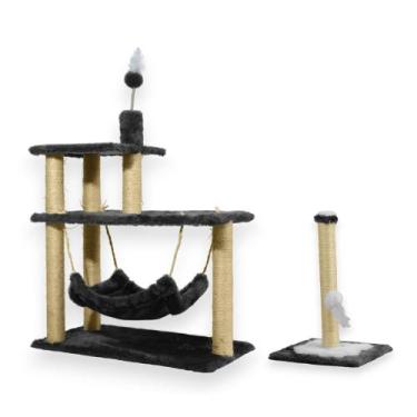 Imagem de Arranhador Para Gatos 3 Plataformas Rede E Brinquedos Poste P Torre Si