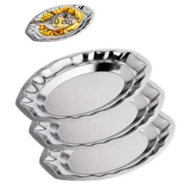 Imagem de Baixela Travessa Oval de Aço Inox Decorada 50 cm Kit 3 Peças - Losan