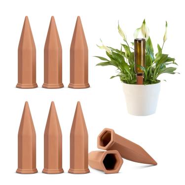 Imagem de VIVOSUN Pacote com 6 pontas autoirrigáveis, estacas hexagonais para irrigação de terracota, dispositivo de água automática, inserção de plantador para vasos de plantas internas e externas