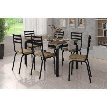 Imagem de Jogo de Mesa Malva Preto 140 cm com 6 Cadeiras 118 Preto Rattan Artefa