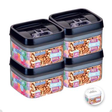 Imagem de 4 Potes Hermeticos Porta Mantimentos Empilháveis De 400 Ml - Injeplast