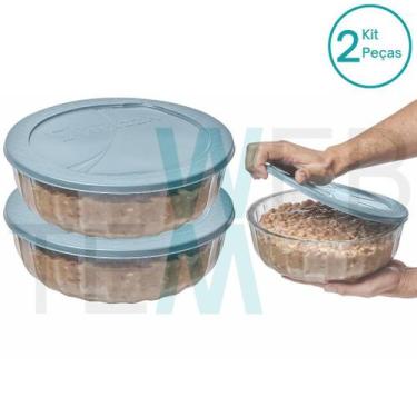 Imagem de Kit 2 Potes Tigela Saladeira de Vidro com Tampa Plástica Oceani 1,5 li