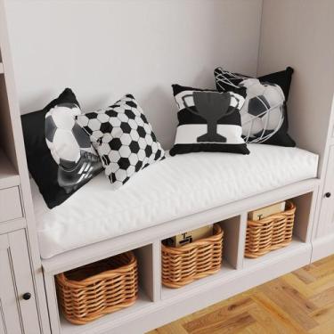 Imagem de Kit 4 Capas De Almofadas Decorativa Infantil Futebol Bola Preto e Bran