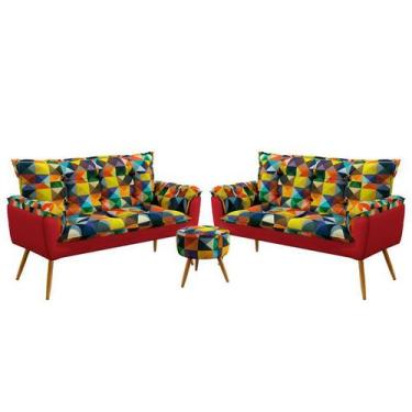 Imagem de Kit 2 Poltronas Namoradeira Opala com Puff Solar Suede Estampado Color