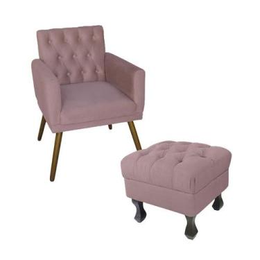 Imagem de Kit Poltrona Emilia E Puff Retrô Para Sala Quarto Suede Rosê - LM DECO