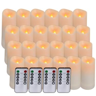 Imagem de Velas elétricas de LED sem chama Aignis, a pilha, com temporizador remoto com 10 botões, impermeável, decoração aconchegante de casa, casamento, feriado, 24 unidades (D 5,5 x A 10,1/12,7/15,2/17,7 cm)