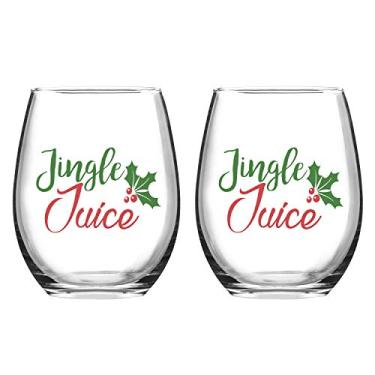 Imagem de Jingle Juice Copo de vinho de Natal, 425 ml óculos de vinho sem haste engraçados para mulheres amigas homens, ideia de presente para festa de casamento de Natal, conjunto com 2, Transparent, 15 Oz