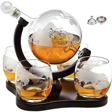 Imagem de Conjunto de globo decantador de uísque com 4 copos de uísque gravados, presentes para homens, pai, marido, Mancave - para licor, bourbon, uísque, vodka - 850 ml