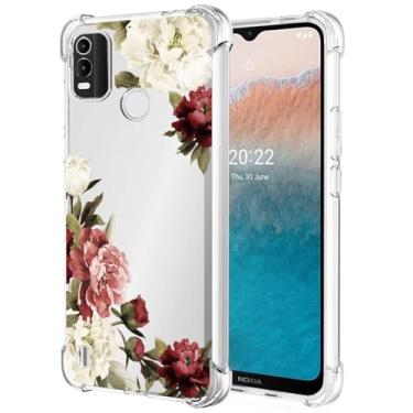 Imagem de Ueokeird Capa de telefone para Nokia C21 Plus, Nokia C21+ TA-1433 para meninas e mulheres, capa protetora de TPU flexível à prova de choque com estampa floral flexível para Nokia C21 Plus Blossom