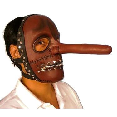 Imagem de Máscara de látex Chris Fehn nariz longo com zíper e boca de zíper acessório para fantasia de Halloween (vermelho)