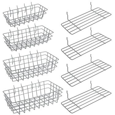 Imagem de 8 Peças Cestas de Pegboard Cestos de Pegboard Racks de Peg Board de Arame Prateleira Organizador de Parede Acessórios para Organizar Várias Ferramentas Acessórios de Bancada Armazenamento de Garagem (Cinza, Tamanhos Mistos)