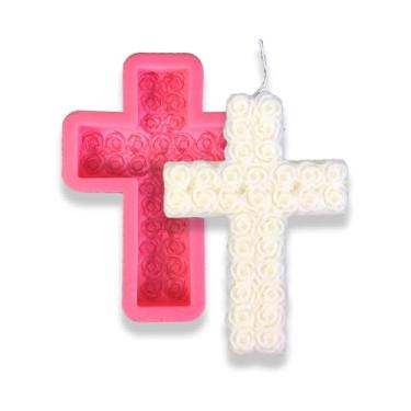 Imagem de Tone Fun Moldes de silicone de vela em forma de cruz rosa para fazer velas, resina, velas de aromaterapia, sabonete de cera artesanal, decoração de casa, artesanato